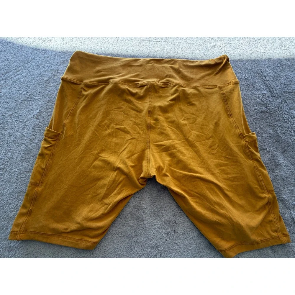 Feathers Biker Shorts Womens 1X Mustard Yellow High Rise Side Pockets